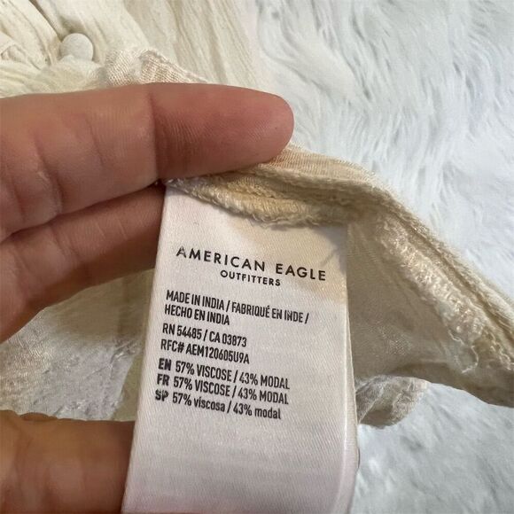 American Eagle Women's medium White V-Neck Long Sleeve Blouse Casual - Picture 5 of 5